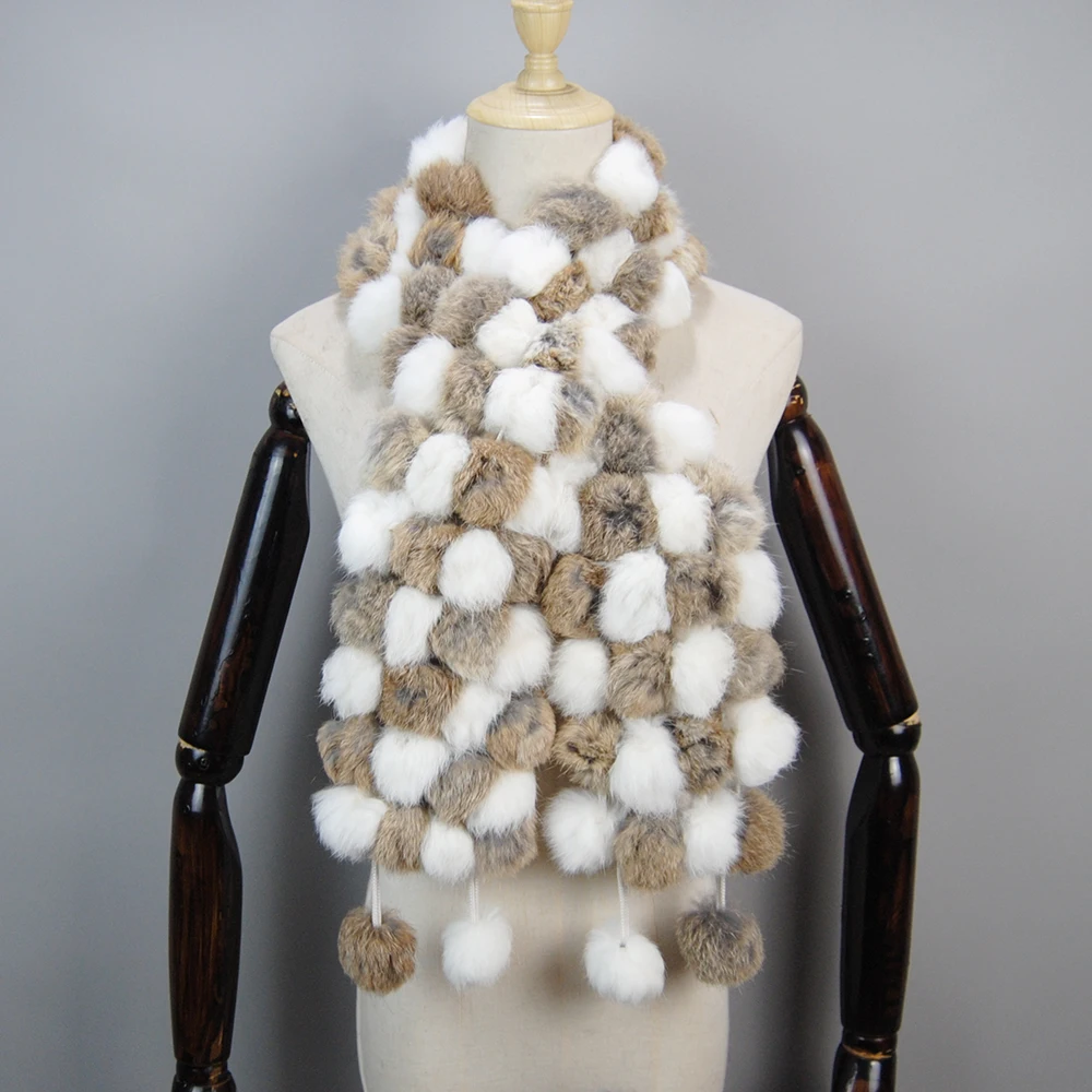 2024 New Fashion Natural Rabbit Fur Scarf Lady Winter Warm Real Rabbit Fur Muffler Women Knitted 100% Genuine Rabbit Fur Scarves