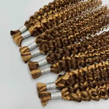 4 27 Ombre Blonde Highlight Bulk Human Hair For Braiding Deep Wave Human Hair Bundles No Weft Bundles For Women Hair Extensions 1