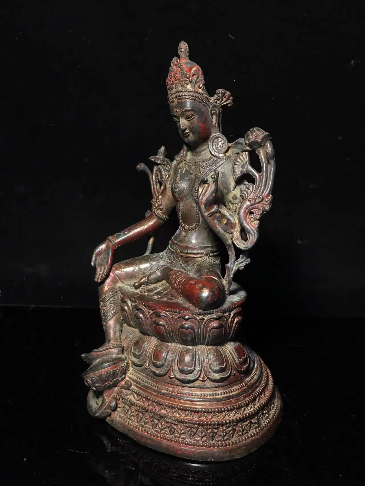 

Античная статуя тибетского медного зеленого дома Будды, ручная резьба, украшение, коллекция и украшение