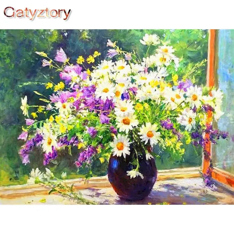

GATYZTORY Acrylic Painting By Numbers Flowers DIY Paint By Numbers On Canvas Handpaint 60x75cm Frameless Home Decor
