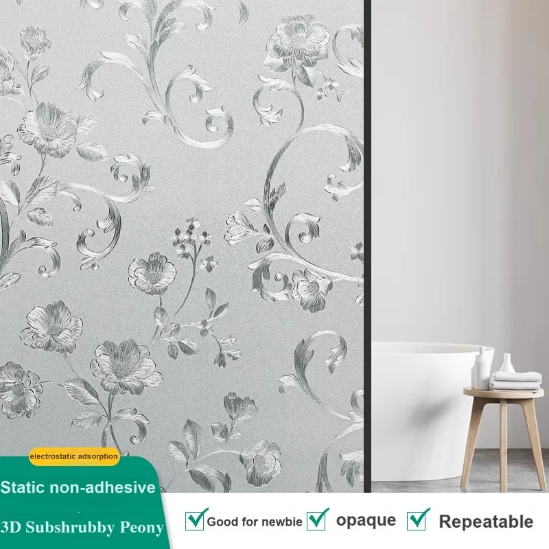 FANCY FIX Hibiscus flowers Glass Stickers Anti-Glare Window Film Translucent Opaque Anti-Peep Window Film
