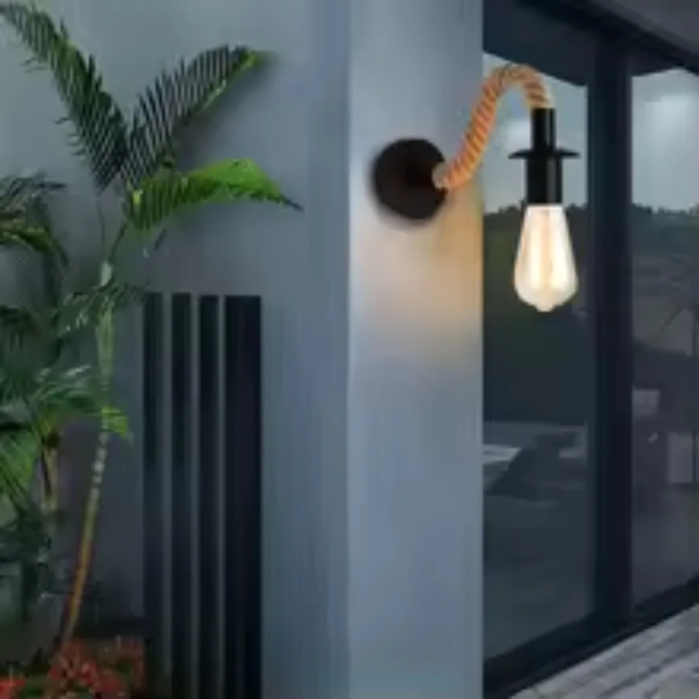 Solid Wood Vintage Industrial E27led Wall Light Retro Classic Hemp Rope Decor Indoor Light for Bar Restaurant Bedroom Corridor