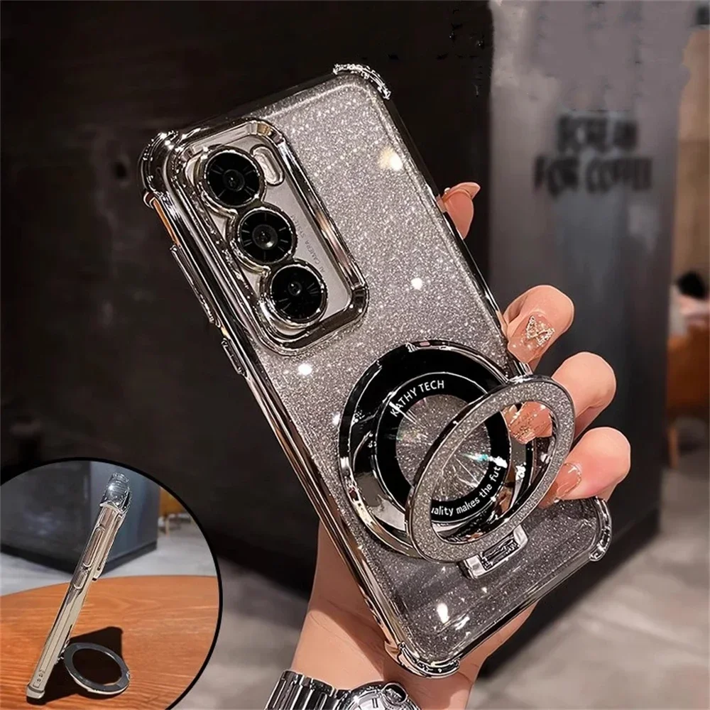 Transparent bumper case for Galaxy S24 Plus showing bling and shock proof features.