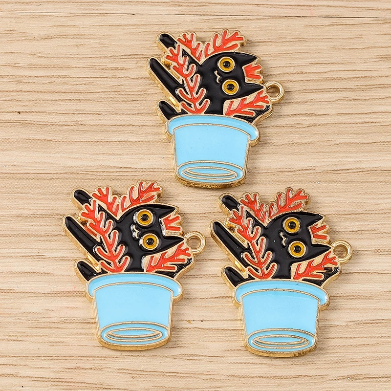 Tusember 10 Teile/los Nette Emaille Pflanze Kaktus Katzen Charms für DIY Schmuck Machen Tropfen Ohrring Armband Handgemachte Halskette Handwerk – Detail 11