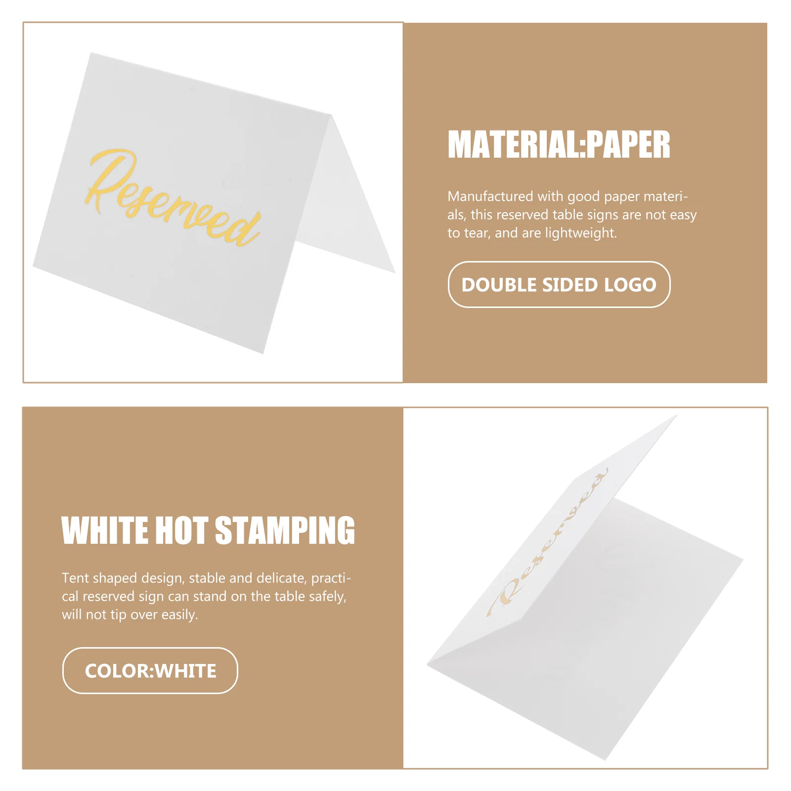 50 Pcs Reserved Table Cards Double Sided Place Cards Holders Restaurant Banquet Party Signs Wedding Seating Table Signs For