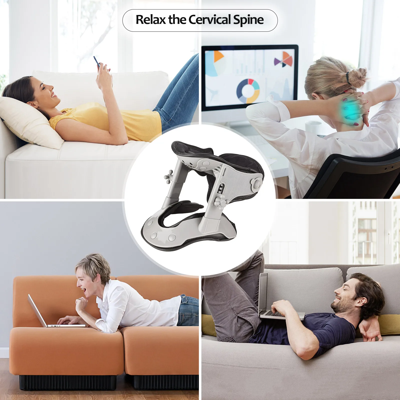 Cervical Neck Traction Device Adjustable Neck Stretcher Collar Improved Spine Alignment Neck Pain Relief and Support Beauty Tool