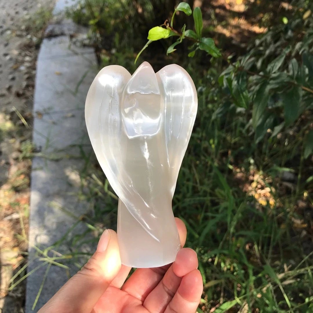 

1100mm Natural Stone Crystal Carving White Selenite Angel Statue Gypsum Meditation Spiritual Chakra Healing Quartz 1pcs