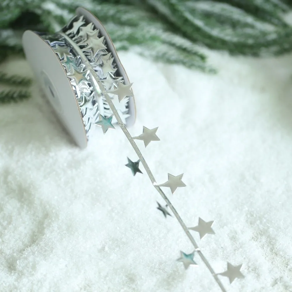 Artificial Star Decorative Ribbon 10 Meter Pu Leather Christmas Tree Hanging Ornaments Gold Silver
