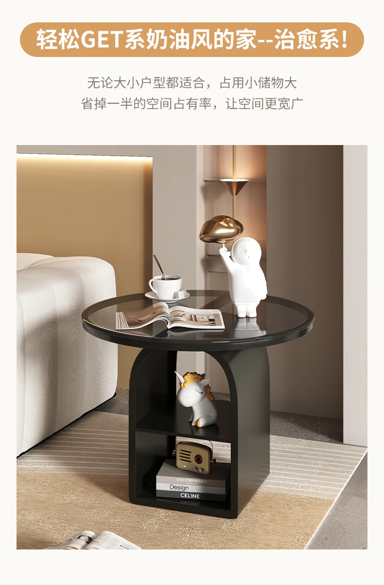 Small Round Coffee Table Bedroom Bedside Luxury High-end Sofa Edge Center Tables for Living Room Furniture for Home 쇼파사이드테이블