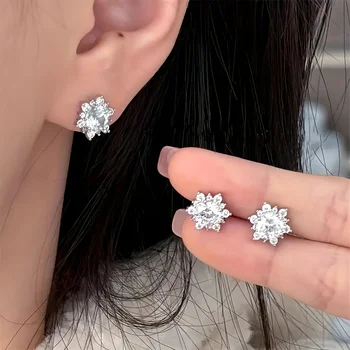 2Pcs Fashion Snowflake Zircon Earrings