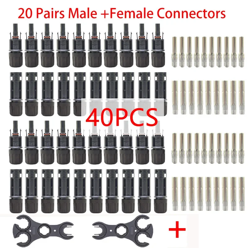 Conectores Fotovoltaicos Masculinos e Femininos Conector Solar 30a 1500v dc Ip68 para Cabo Solar 2.5 Mm2 Mm2 Mm2 20 40 100 Pcs por Lote