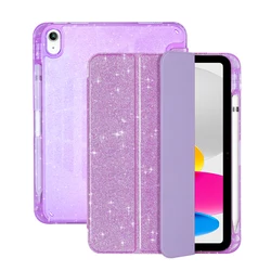 Sparkling Shell iPad Case with Pencil Holder - Elegant Smart Cover for Air 11 M4 M3 M2 (Purple Glitter)