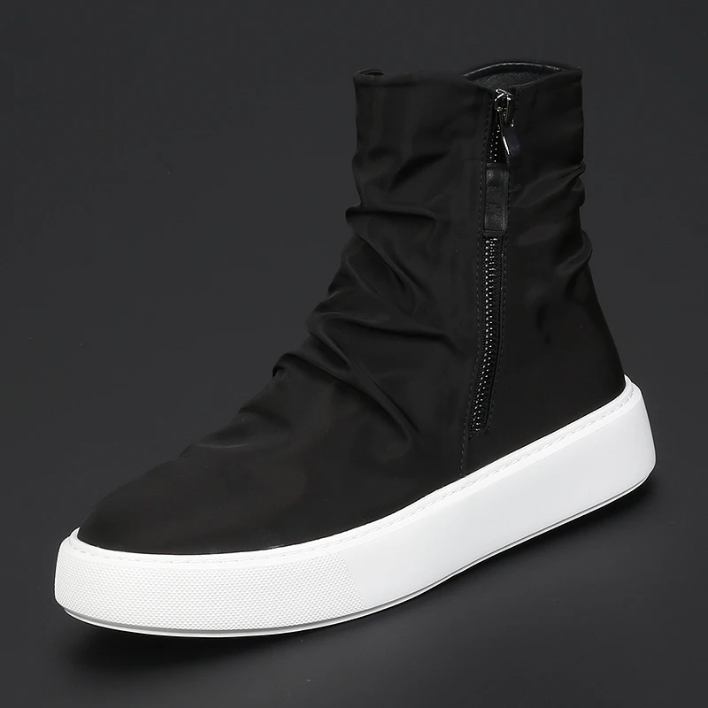 

Fashion New Men's Shoes Thick Soles Increase Breathable Canvas Shoes Black Casual Shoes Comfortable High Top Men's Fashion Shoes