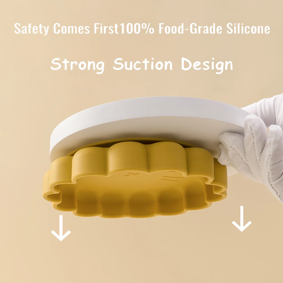 5PCS Silicone Baby Dinner Set Solid Color Utensils Waterproof Placemat Cartoon Lion Shape Suction Plate Portable Sippy Cup 5