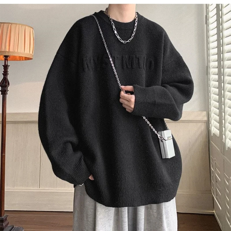 Fashion Autumn Winter Men's Cool Boy Casual Loose Tess Knitted Pullover Sweater Soft Warm Solid  Alphabet
