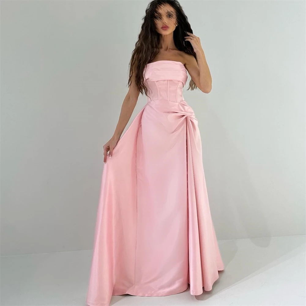 Sparkle Exquisite  High Quality Satin Draped Pleat Ruched Clubbing A-line Strapless Bespoke Occasion Gown Long Dresses