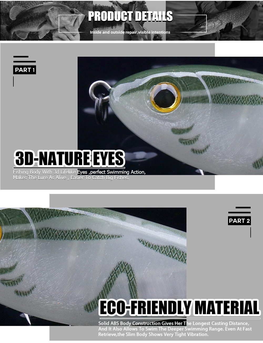 Agoie Slider Wobbler Angelköder für Süßwasser und Salzwasser, 68 mm, 9 g, lebensechte Aktion, sinkende Minnow-Wobbler-Jerkbaits – Detail 5
