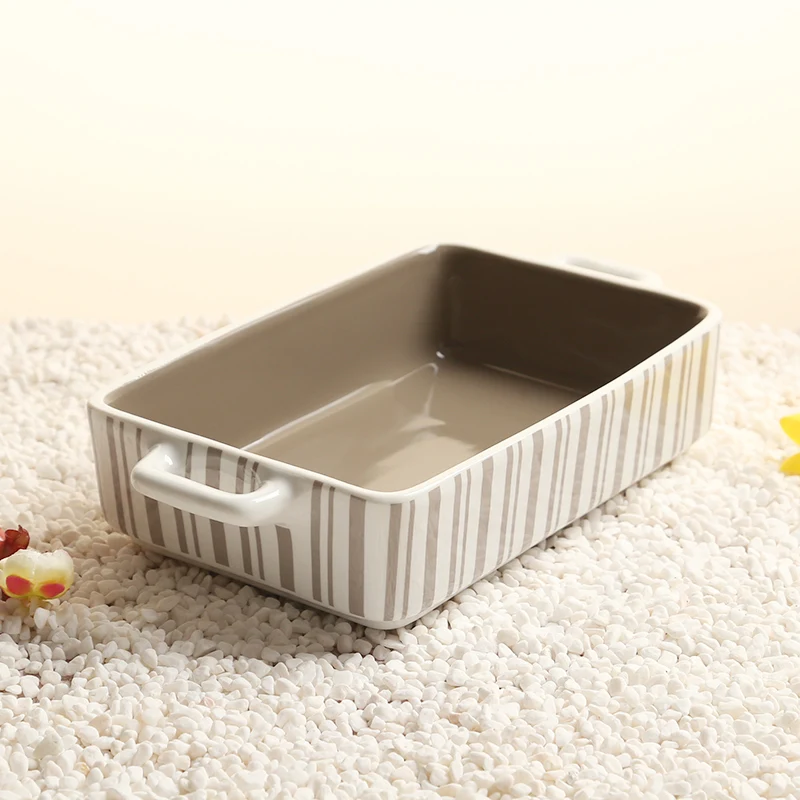Novelty striped ceramic two-ear baking tray salad plate kitchen utensils dinner plate tableware new young luxury high-end gift