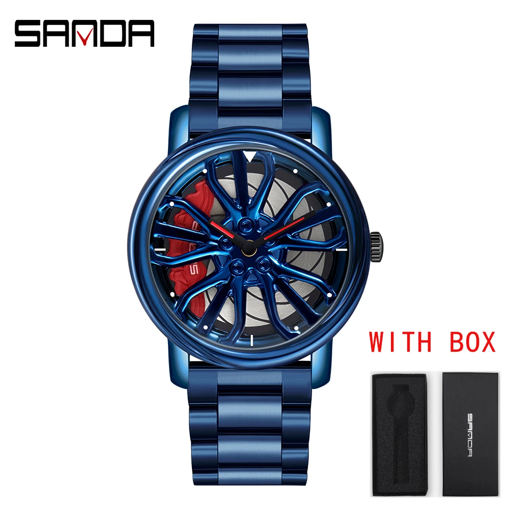 Hot Sell Fashion Men Quartz WristWatch Creative 360 Degree Rotating Car Wheel Quartz Watch Leather Waterproof Rim Hub Clock Men 