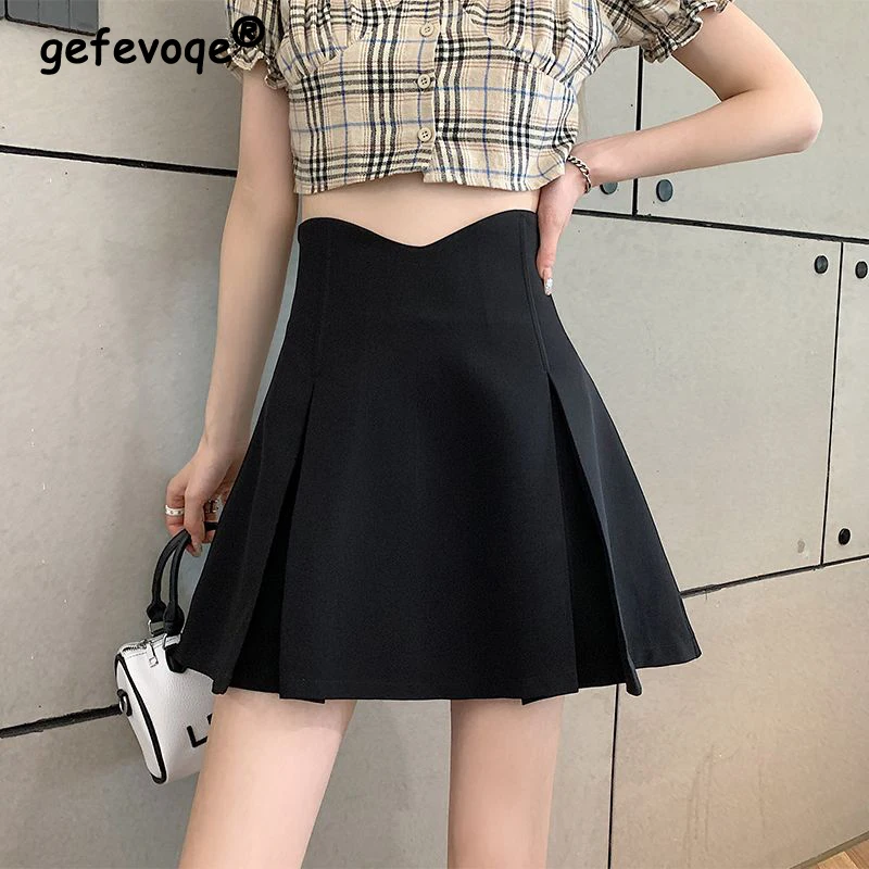 

Women's Clothing Korean Fashion Y2K Black Pleated Sexy Mini Skirt Summer Street Kawaii High Waist Slim A-line Skirts Jupe Femmes