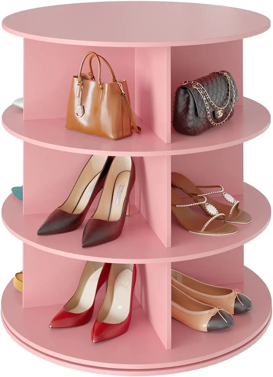 Pink 3 Tier Rotating Shoe Rack Tower Vertical Storage