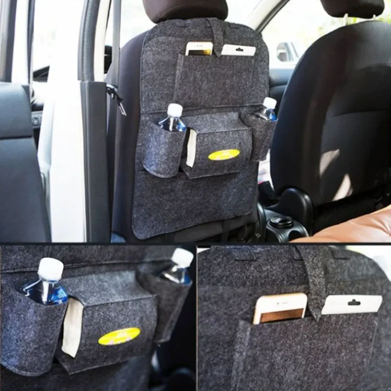 New Car Back Seat Storage1pc Bag Organizer Trunk Elastic Felt Storage Bag 6 Pockets Organizer Hanging Car Accessories