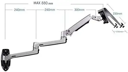 Wall Mount Laptop Holder Ultra Long Arm Aluminum Mechanical Spring Full Motion Laptop Mount Arm Monitor Holder Lapdesk (Silver)