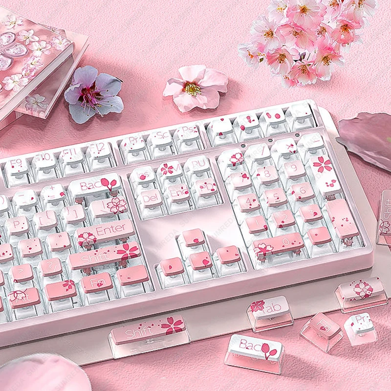 Tema Keycaps para Wob Rainy75 Pbt Dye Pudim Asa Perfil Backlit Translúcido Leobog Hi75 Hi8 Al65 Rainy75-sakura - Imagem 3