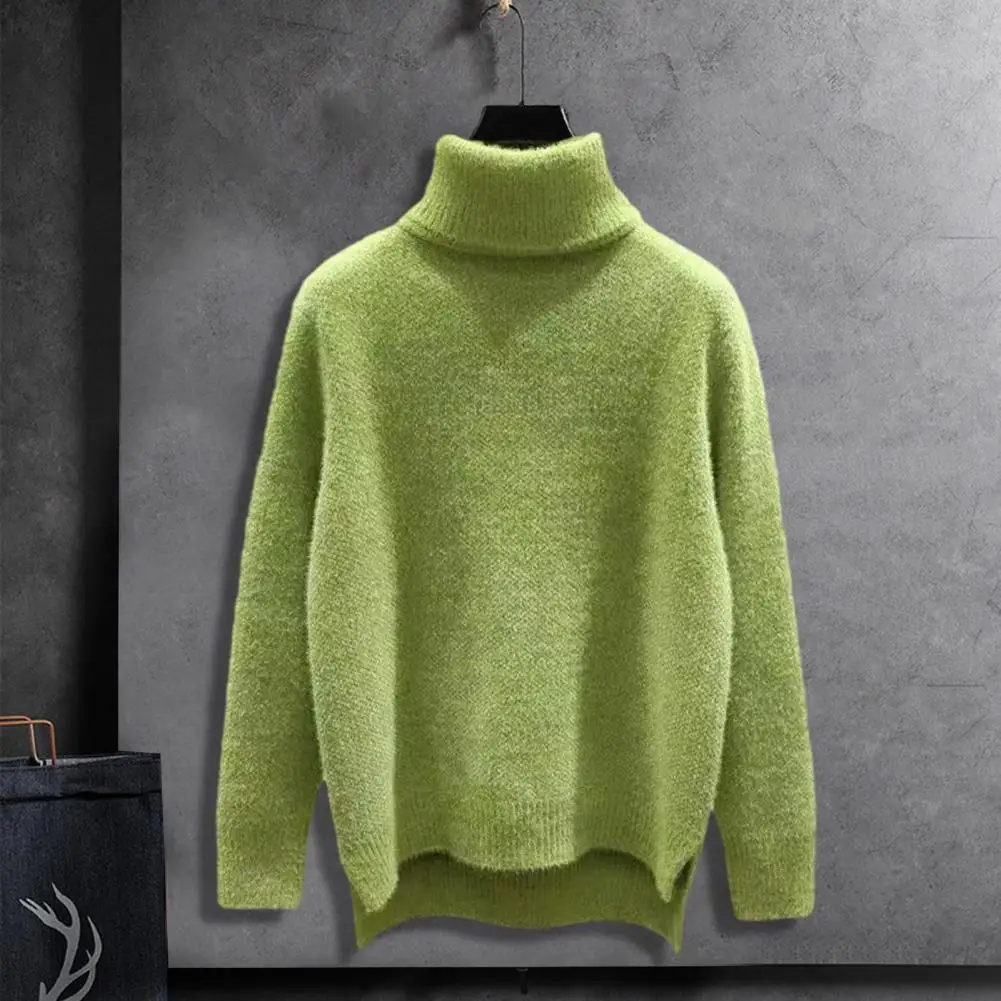 

Warm Pullover Sweater Thickened Knitting Sweater Women's Turtleneck Pullover with Side Split Hem Cozy Autumn Winter Knit Tops