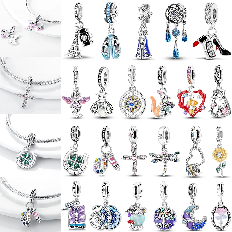 Abalorios de plata de ley 925 con diseño de girasol colorido para perros y niños, artículos de regalo, mariposa, avión, tierra, apto para colgante Original, maquillaje de joyería