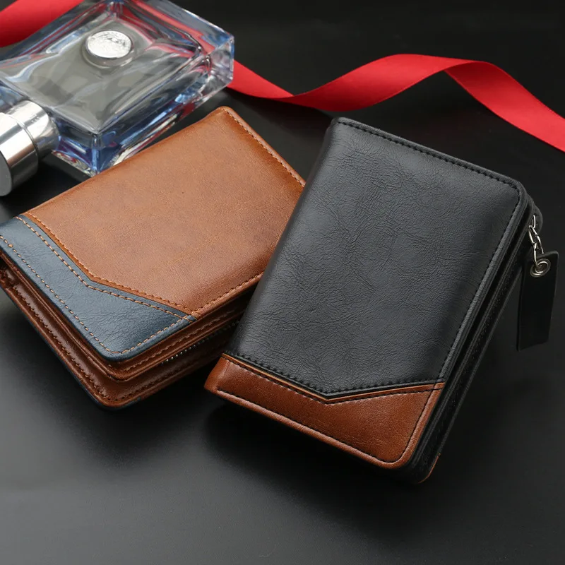Men's Short Wallet with Large Capacity and Multiple Card Slots, Zipper Coin Pouch for Everyday Use and Trendy