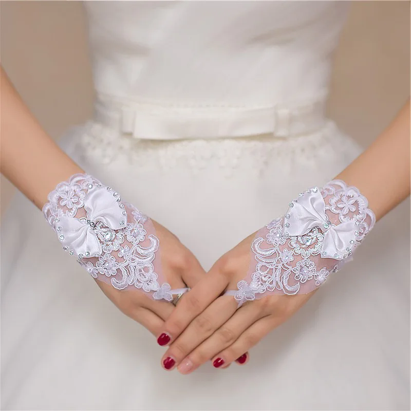 Beaded Lace Short Bridal Gloves Fingerless Wedding Gloves White Ivory Wedding Accessories Veu De Noiva for Women lace gloves wedding dress gloves wedding sleeve accessories
