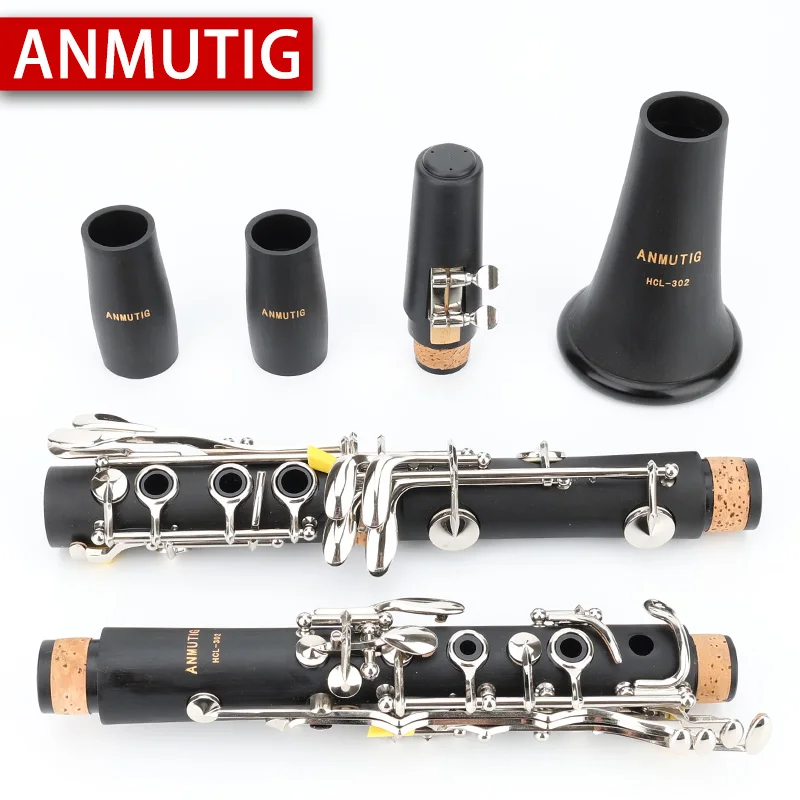 

ANMUTIG-Bb Professional Clarinet, 17 Key, Hard Rubber Pipe Material, Clarinete Instrument