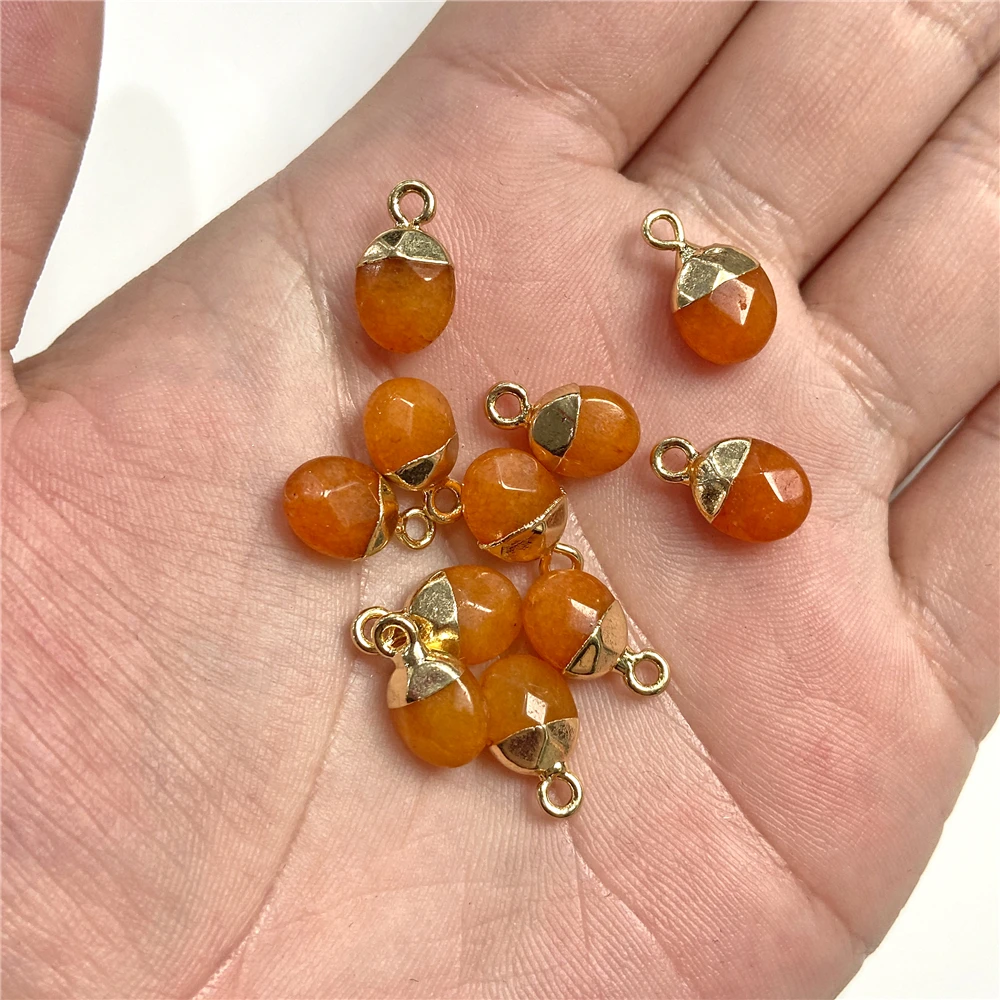 5pcs Natural Stone Oval Faceted Charm Pendant for DIY Jewellery Making Necklace Earrings Gem Pendant Accessory 6x10MM Wholesale