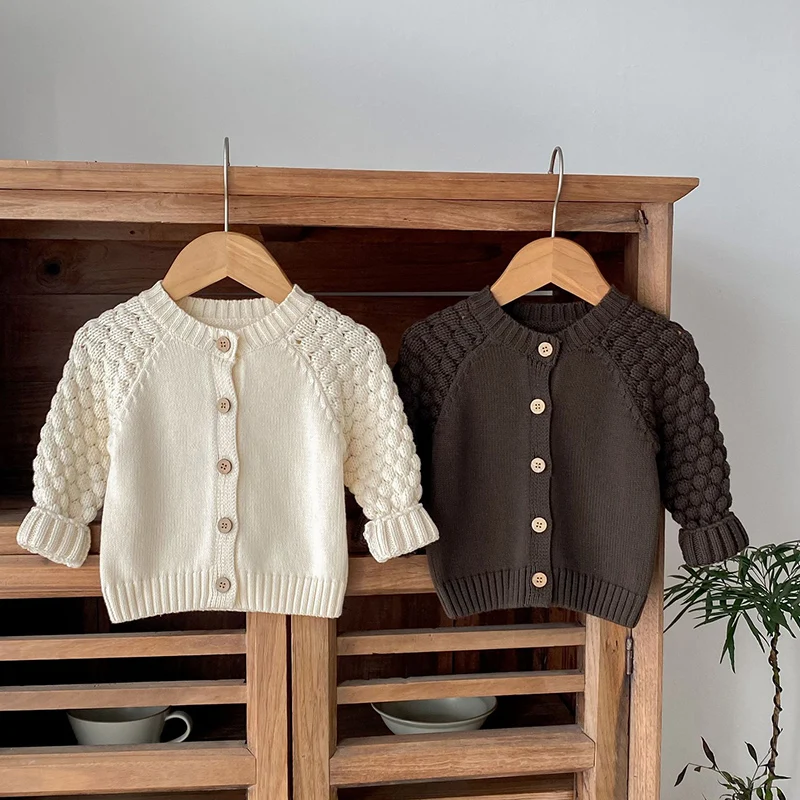 2026년 신상 봄 한국 스타일 0-3세  남아 여아 니트 가디건 긴 소매 단색  스웨터 코트