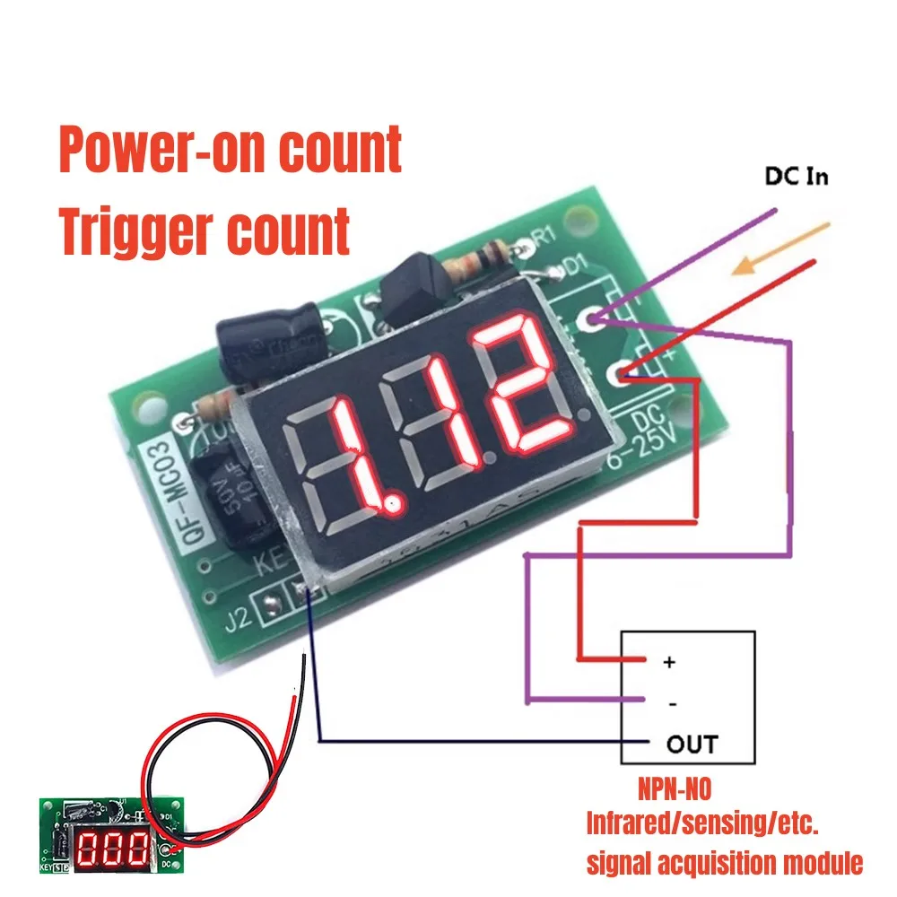 Counter Tech-Accumulateur 3 bits, DC 12V Power-ON, Rouge, 0,36 