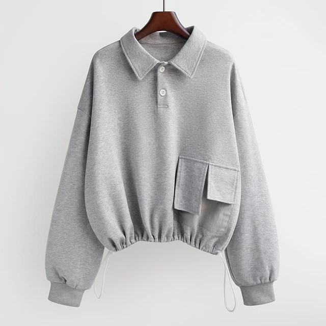 2023 Spring Autumn Trendy Pullovers Women Loose Casual Thin Tops Drawstring  High Waist Sweatshirt Korean Long-sleeved Short Coat - AliExpress