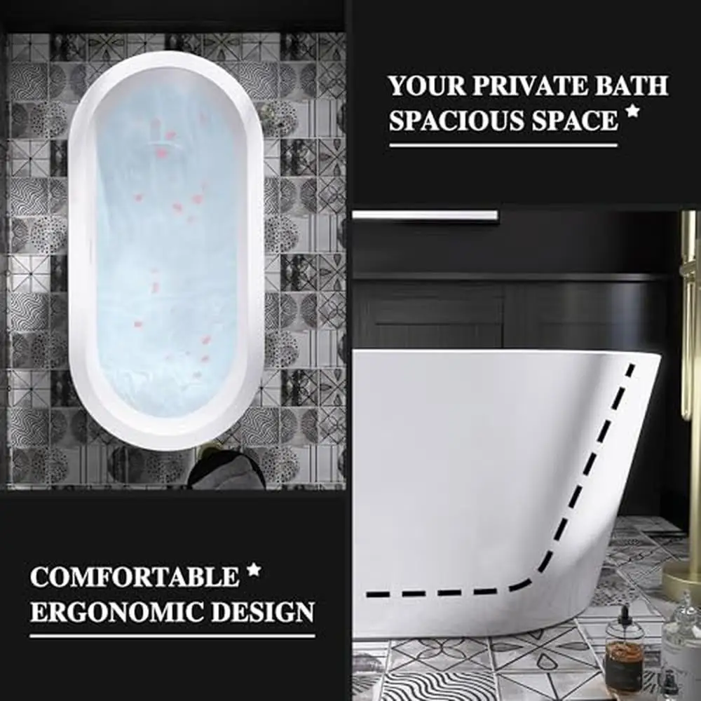 61" White Acrylic Freestanding Tub cUPC Certified Integrated Overflow and Drain Ergonomic Design High Load Capacity Easy 6