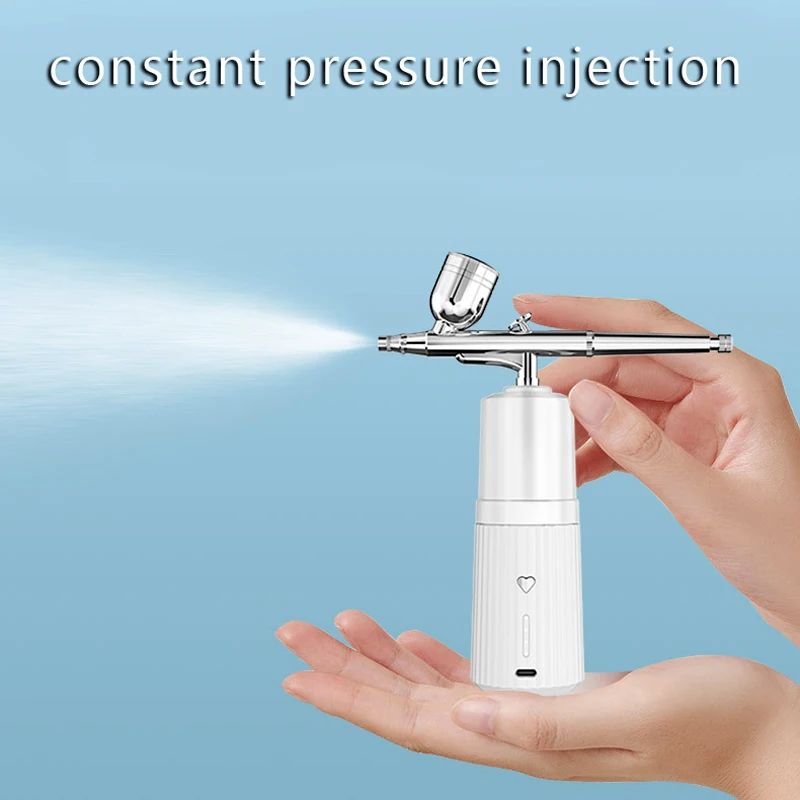Portable USB Rechargeable Mini Electric High Pressure Oxygen Atomizer Air Compressor Spray Gun Sprayer Oxygen Injector Small Bubble Beauty Nano Skin Facial Hydration Moisturizing Skin Care Tools