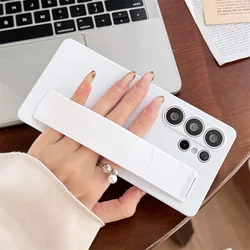 Luxury Matte Elastic Silicone Wrist Strap Phone Case with Shockproof Clear Back Cover - Samsung S23Plus (White)