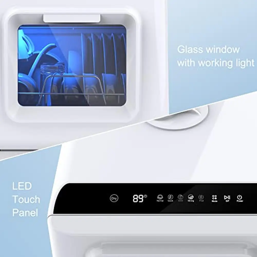Compact Portable Dishwasher 5L Tank 6 Programs Anti Leakage Dual Dry Function 5