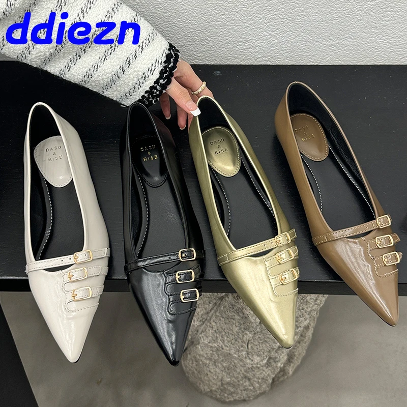 Toe Diagonal Buckle Shallow Shoes_BDHL7455