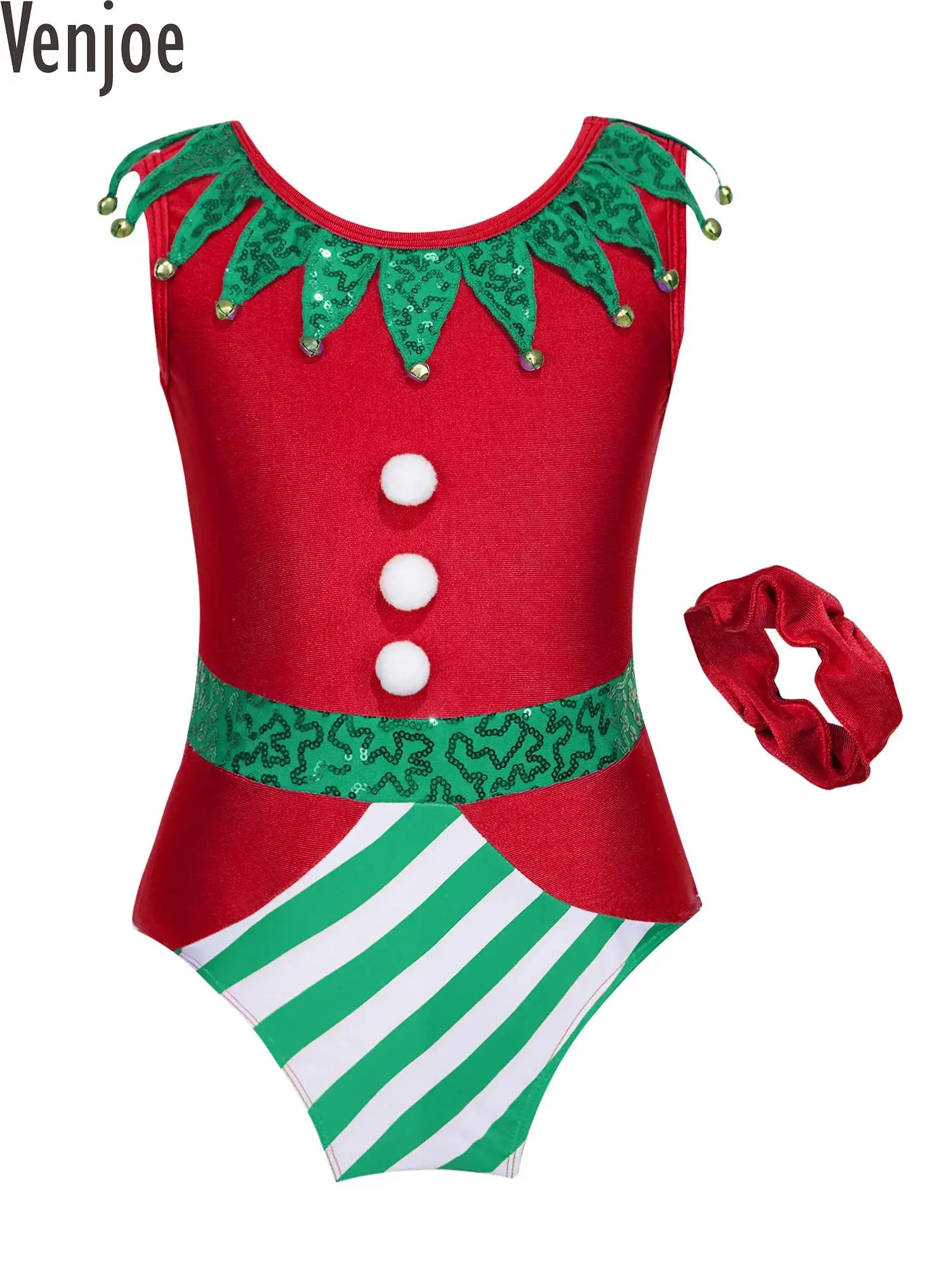 

Kids Christmas Dress Up Costume Sequin Xmas Elf Costume Athletic Dance Bodysuit Dancewear Xmas Gymnastic Ballet Leotard Outfits