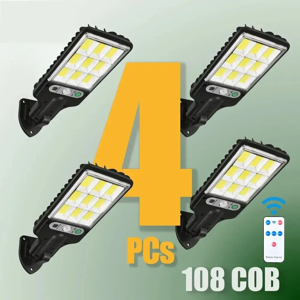 

1/2/3/4Pcs 108 COB LED Solar Light 3 Lighting Modes 1200mAh Wall Lamp Remote Control Outdoor Waterproof Garden Yard Lantern