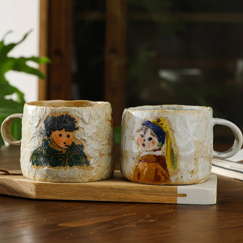 

Japanese Retro Mug for Tea Creative Handmade Christmas Cups Van Gogh Pearl Girl Strawberry Coffee Mugs Couple Gift New Year Mugs