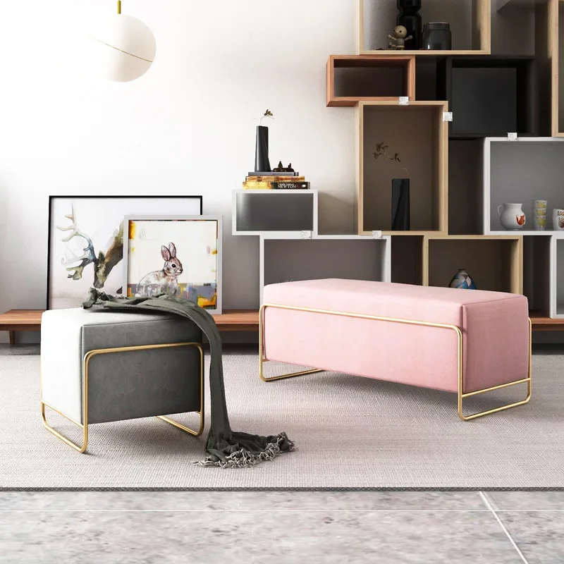 Modern Living Room Small Sofa Stools Nordic Shoe Changing Stools Flannel Home Bedroom Furniture Leisure Footstool