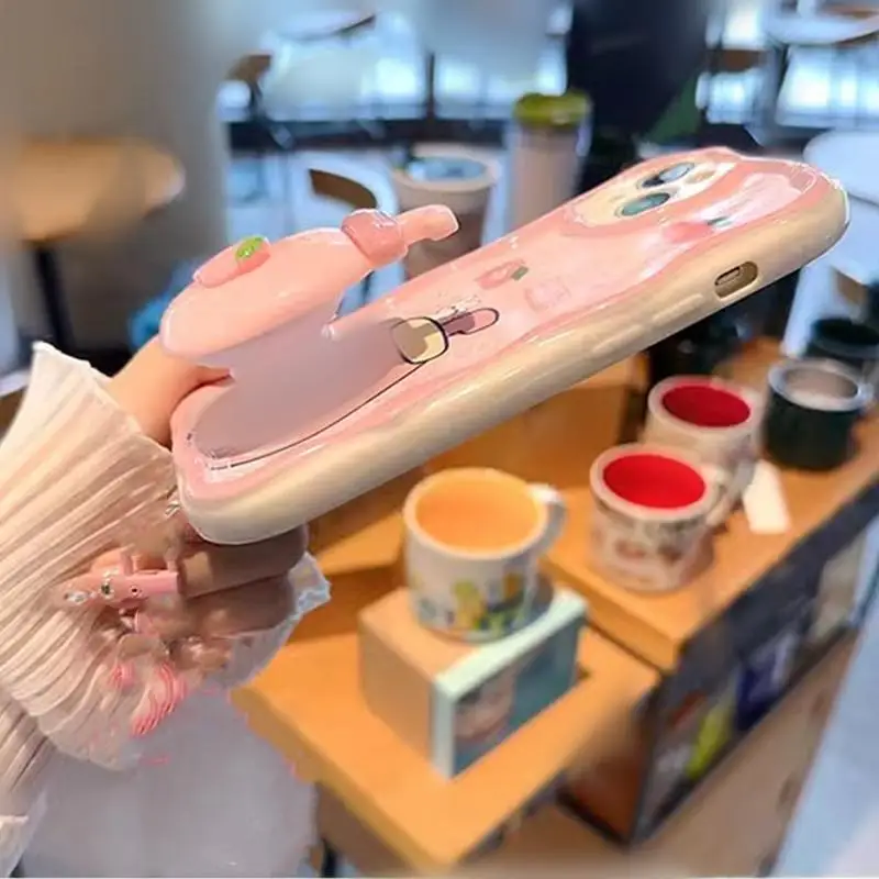 3D Pink Peach Holder Stand Bracelet Chain Case for Samsung Galaxy A34 A55 S24 Ultra S22 S23 Plus  A13 A54 A53 Cover Soft Capa_voghion.com