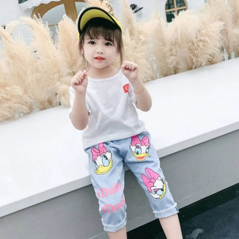 Spring Summer Children Cartoon Daisy Jeans Thin Baby Girls Loose Denim Pants Kids Fashion Casual Trousers for 2-6 Years