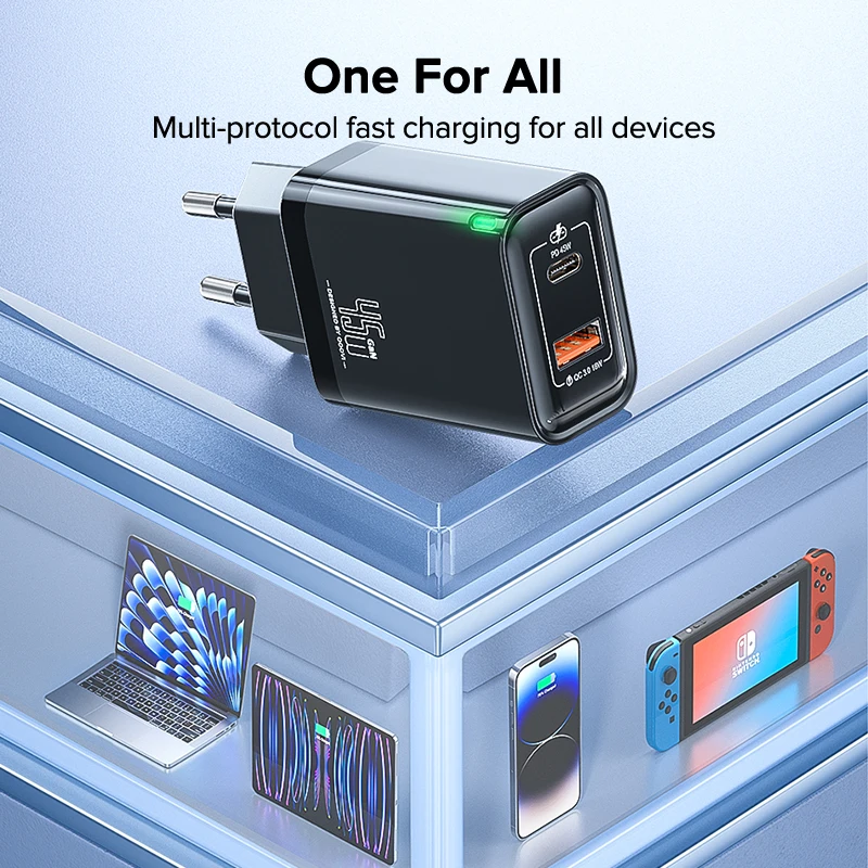 Cargador de pared QOOVI GaN 45W USB-C PD de carga rápida QC3.0 para iPhone Samsung Laptop - Image 6