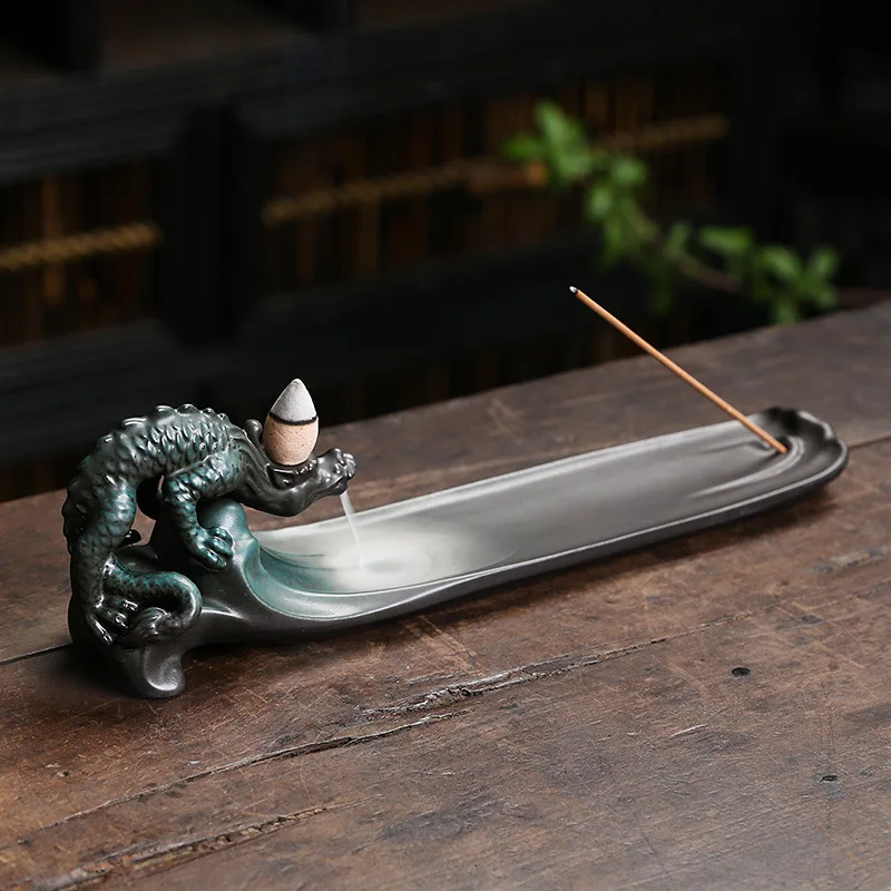 Creative Chinese Dragon Ceramic Aromatherapy Furnace Ancient Chilong Backflow Incense Burner Incense Seat Handicraft Decoration